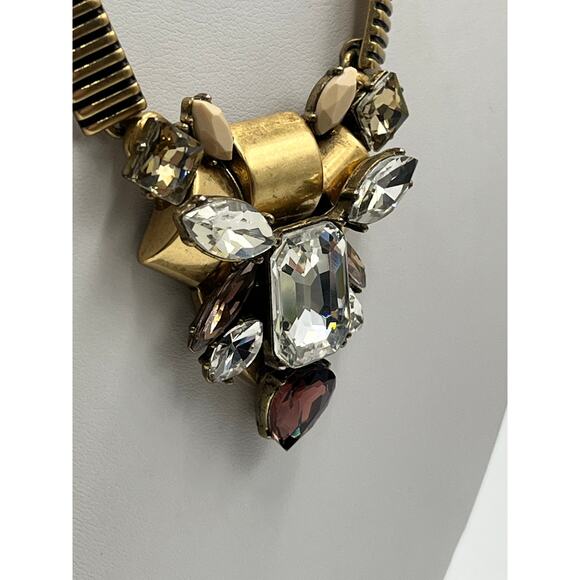 J.Crew Chunky Gold-tone Rhinestone Jeweled Statement Necklace Multicolor - Picture 8 of 9